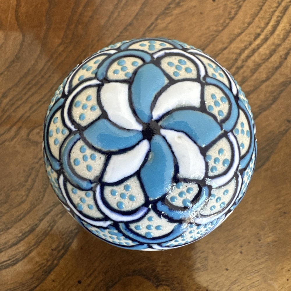 VTG Servin Mexico‎ Flower Lid Trinket Box 2 Inch Hand Painted Round Ceramic
